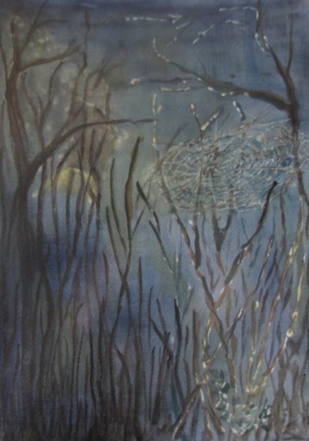Pintura intitulada "Clair de lune au fo…" por Eliane Robin, Obras de arte originais, Aquarela