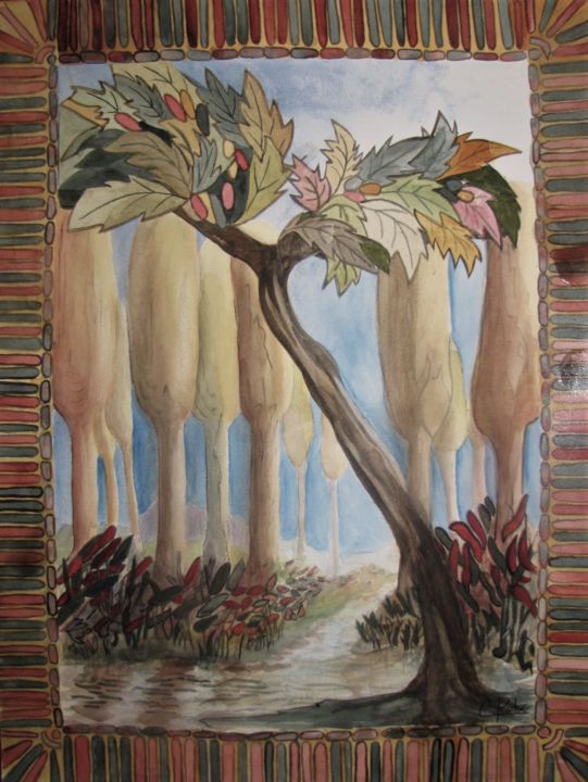 Peinture intitulée "Jardin exotique" par Eliane Robin, Œuvre d'art originale, Aquarelle Monté sur Verre