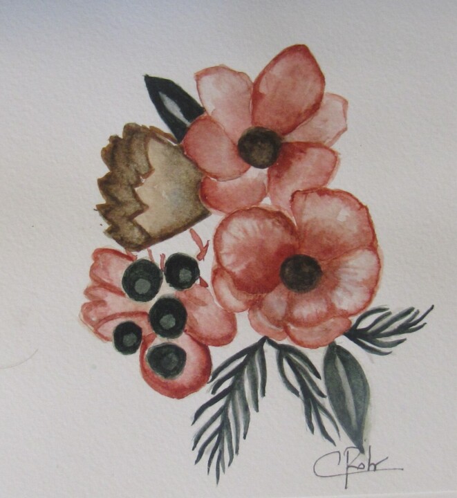 Painting titled "Bouquet de Noel" by Eliane Robin, Original Artwork, Watercolor