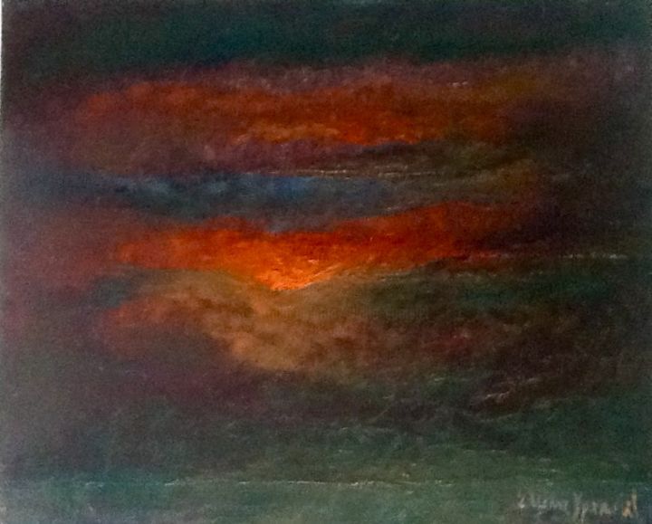 Painting titled "Le soleil se couche" by Eliane Ypersiel, Original Artwork, Oil Mounted on Wood Stretcher frame