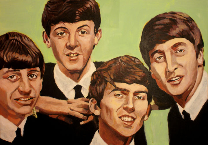 Painting titled "Beatles" by Fausto Campani, Original Artwork, Acrylic Mounted on Wood Stretcher frame