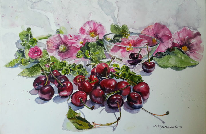 Painting titled "Summer sweet as che…" by Elitsa Karabashlieva, Original Artwork, Watercolor