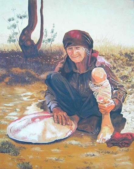Peinture intitulée "lebanese old woman 2" par Elie Makhlouf, Œuvre d'art originale, Huile