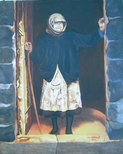 Peinture intitulée "lebanese old woman" par Elie Makhlouf, Œuvre d'art originale