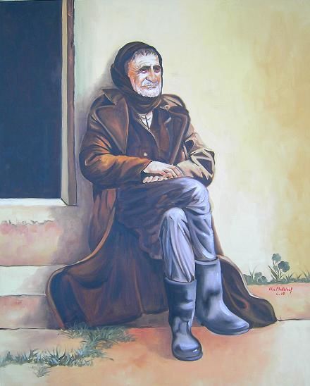 Картина под названием "lebanese old man 2" - Elie Makhlouf, Подлинное произведение искусства, Масло