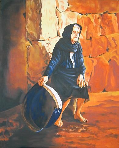 Schilderij getiteld "lebanese old woman 4" door Elie Makhlouf, Origineel Kunstwerk, Olie