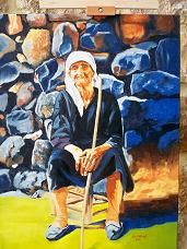 Pintura titulada "lebanese old woman 3" por Elie Makhlouf, Obra de arte original, Oleo
