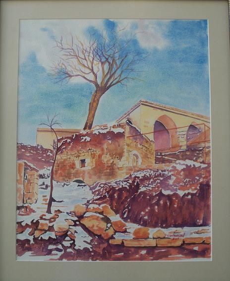 Painting titled "lebanese old mill -…" by Elie Makhlouf, Original Artwork, Watercolor