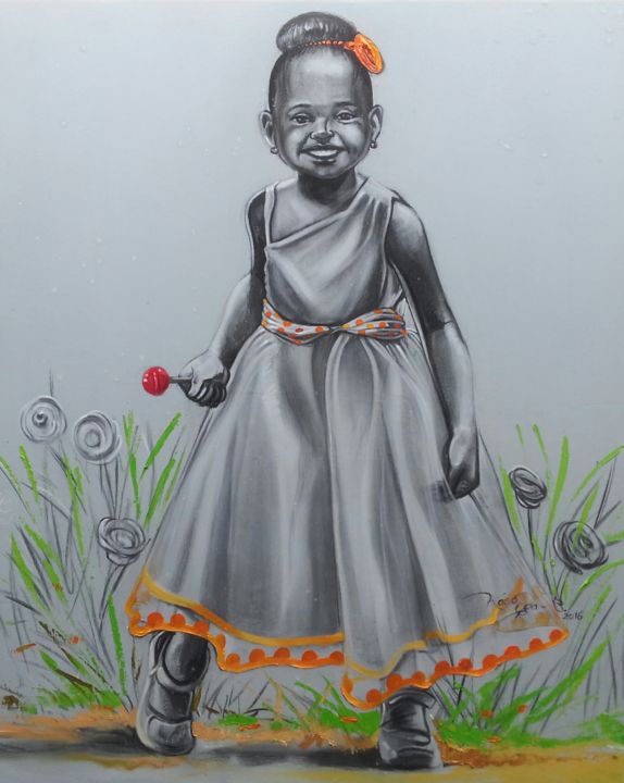 Peinture intitulée "sourire et bonheur" par Elie Kasonga, Œuvre d'art originale