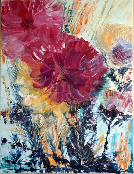 Painting titled "melodie-de-fleurs-I…" by Eliette Gaurin, Original Artwork, Oil