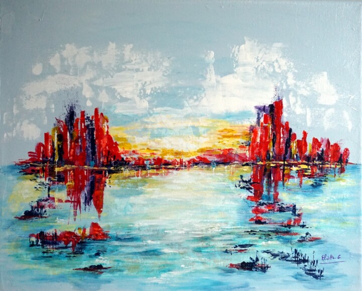 Painting titled "archipel-et-paradis" by Eliette Gaurin, Original Artwork, Acrylic