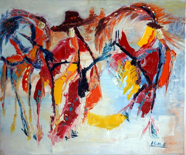 Painting titled "Une danse endiablée" by Eliette Gaurin, Original Artwork, Oil