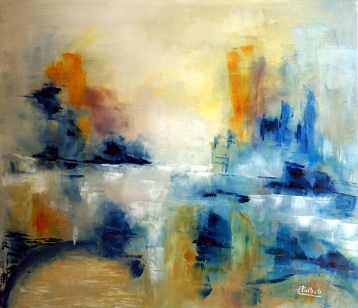Painting titled "poesie-nouvelle" by Eliette Gaurin, Original Artwork, Oil Mounted on Wood Stretcher frame
