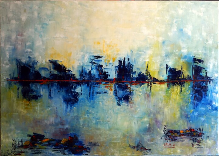Painting titled "le-temps-de-linfini…" by Eliette Gaurin, Original Artwork, Oil Mounted on Wood Stretcher frame