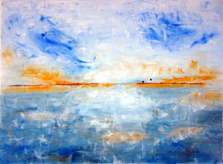 Painting titled "le-temps-de-l'infin…" by Eliette Gaurin, Original Artwork, Oil Mounted on Wood Stretcher frame