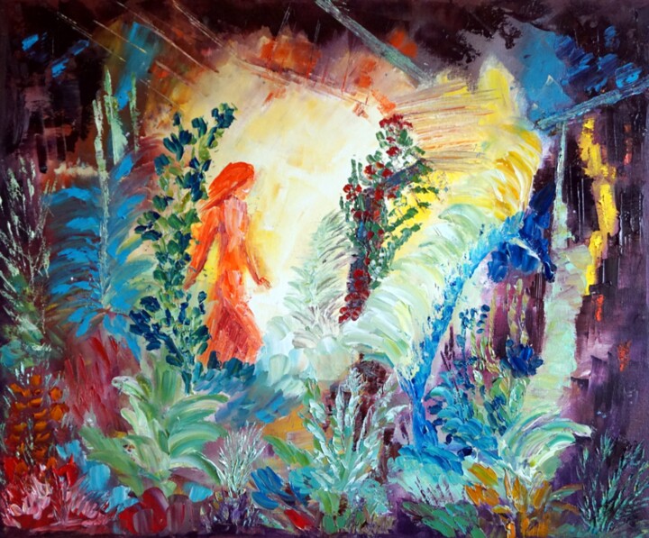 Painting titled "la-grottes-aux-fees…" by Eliette Gaurin, Original Artwork, Oil Mounted on Wood Stretcher frame