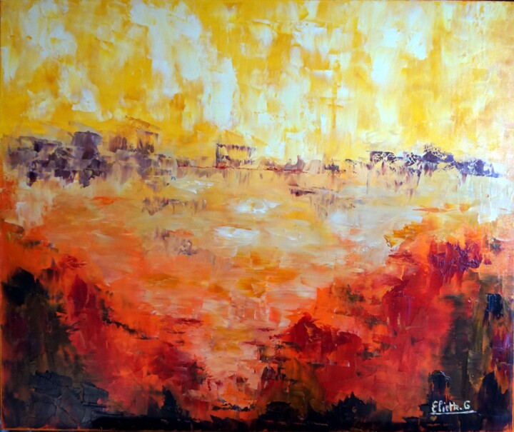 Painting titled "l'esprit-du-geste" by Eliette Gaurin, Original Artwork, Oil Mounted on Wood Stretcher frame