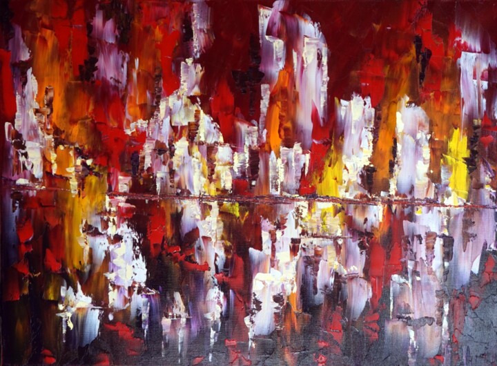 Painting titled "danses-de-reflets" by Eliette Gaurin, Original Artwork, Oil Mounted on Wood Stretcher frame