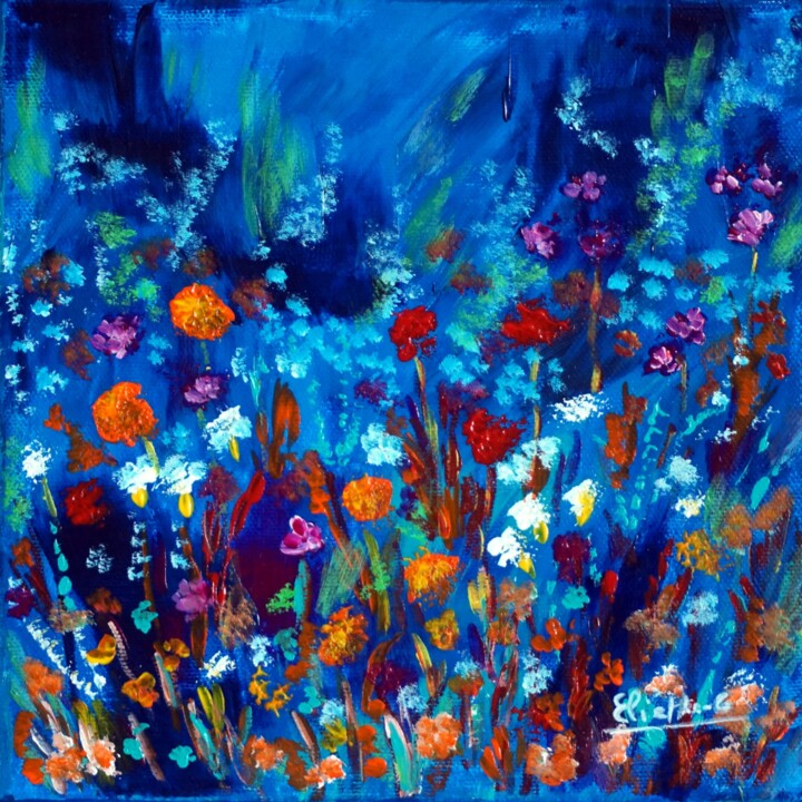 Malerei mit dem Titel "Des fleurs dans le…" von Eliette Gaurin, Original-Kunstwerk, Acryl