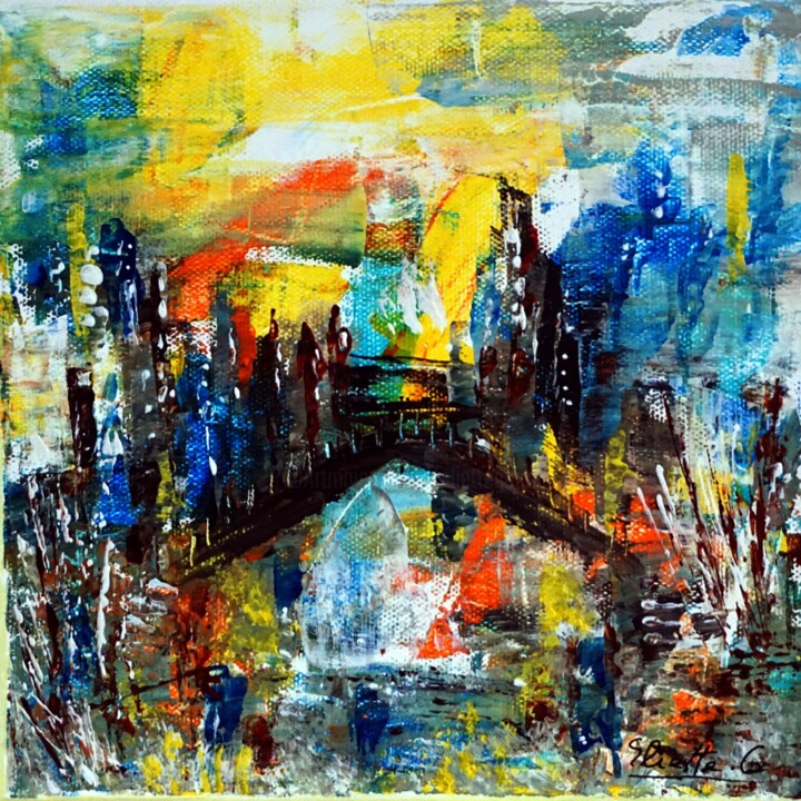 Painting titled "D'une rive à l'autre" by Eliette Gaurin, Original Artwork, Acrylic