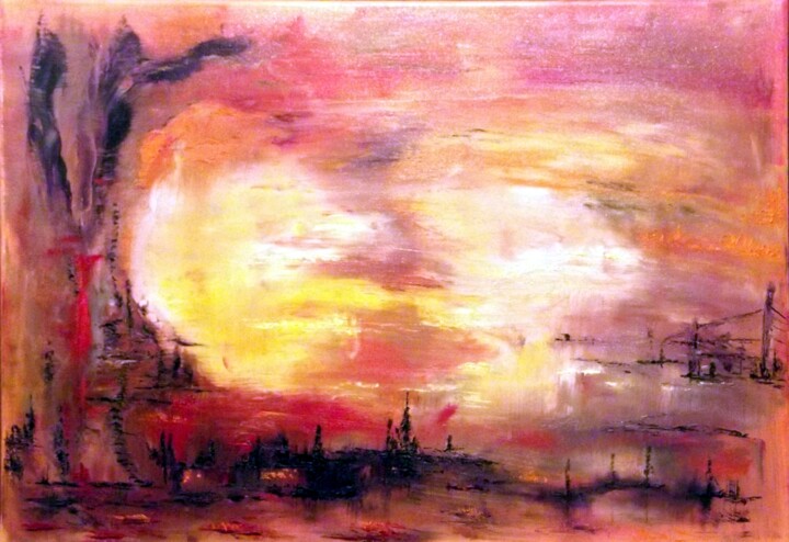 Malerei mit dem Titel "Aurore sur les flots" von Eliette Gaurin, Original-Kunstwerk, Öl