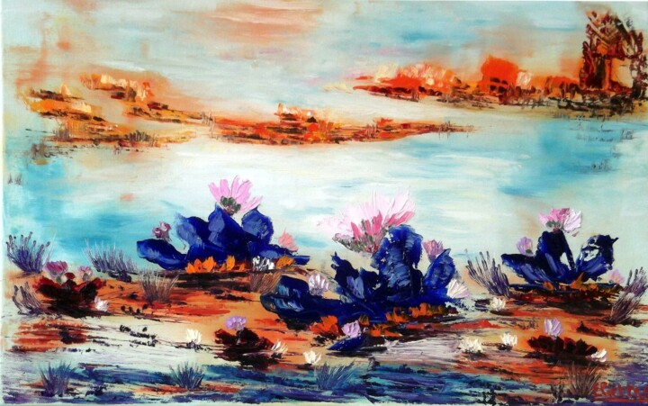 Malerei mit dem Titel "Lotus" von Eliette Gaurin, Original-Kunstwerk, Öl