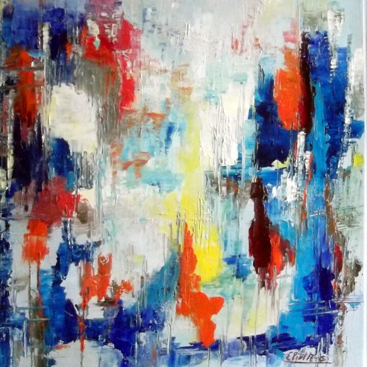 Peinture intitulée "rythme-bleu-hst-40x…" par Eliette Gaurin, Œuvre d'art originale, Huile