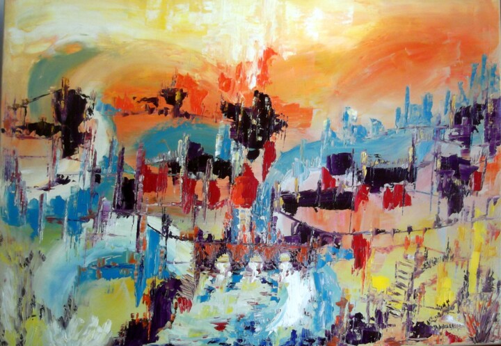 Malerei mit dem Titel "ville-basse" von Eliette Gaurin, Original-Kunstwerk, Öl
