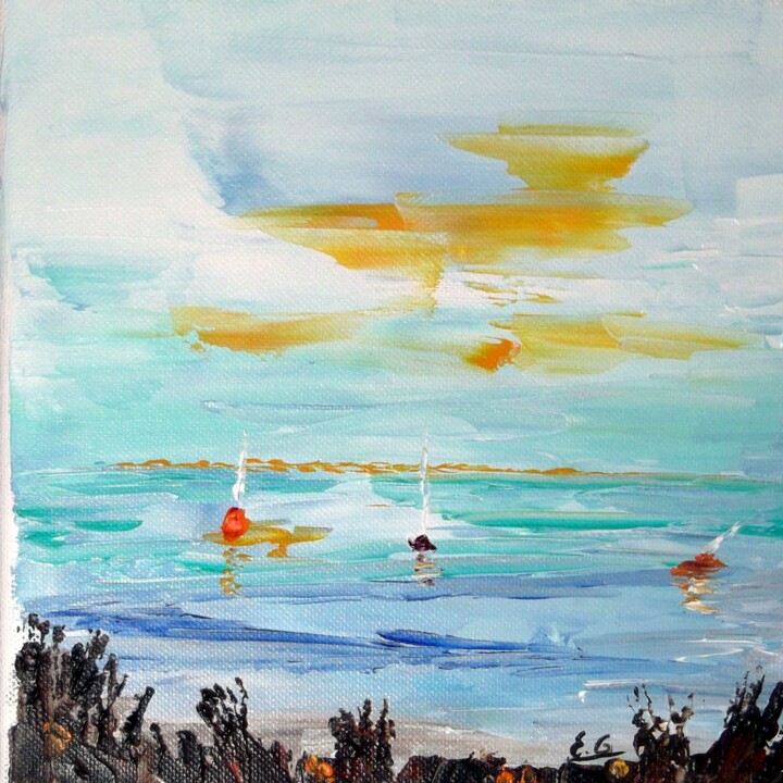 Painting titled "nuages-jaunes-acryl…" by Eliette Gaurin, Original Artwork, Acrylic
