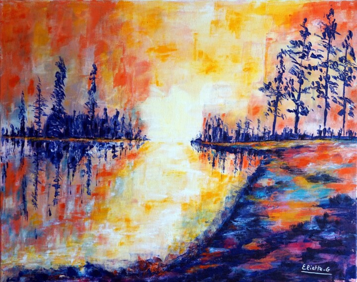 Painting titled "le-canal-III-acryli…" by Eliette Gaurin, Original Artwork, Acrylic