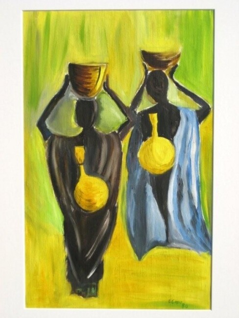 Peinture intitulée "Les porteuses d'eau" par Eliette Graf, Œuvre d'art originale, Huile Monté sur Plexiglas
