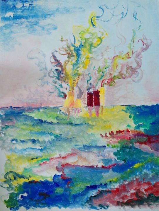 Pittura intitolato "Industrial smoke" da Elif Karaman, Opera d'arte originale, Acrilico