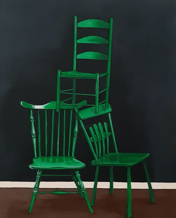 Painting titled "chairs" by Elif Yaman, Original Artwork, Acrylic Mounted on Wood Stretcher frame