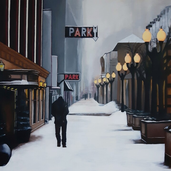 Картина под названием "A Winter Evening" - Elif Yaman, Подлинное произведение искусства, Акрил Установлен на Деревянная рама…