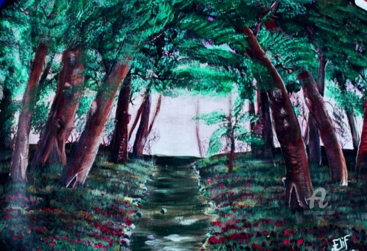 Painting titled "The Forest" by Elif Art, Original Artwork
