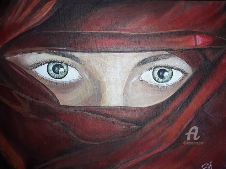 Painting titled "Mysterious eyes" by Elif Art, Original Artwork