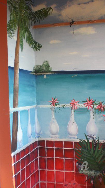 Ζωγραφική με τίτλο "Seaside at home" από Elif Art, Αυθεντικά έργα τέχνης, Ακρυλικό