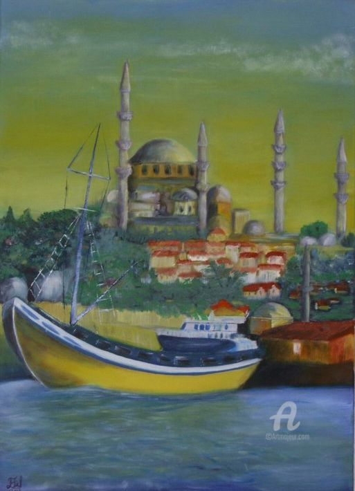 Painting titled "Mosque in Istanbul" by Elif Art, Original Artwork, Oil