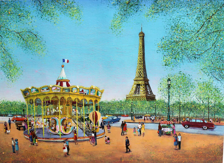 Peinture intitulée "Le carousel de Paris" par Elika Dessapt, Œuvre d'art originale, Acrylique