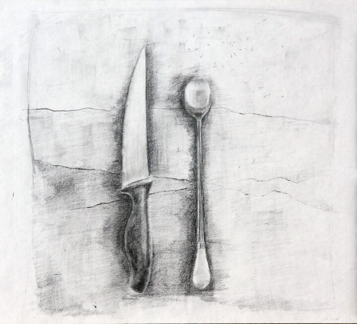 Zeichnungen mit dem Titel "knife and spoon" von Elina Evstig, Original-Kunstwerk, Bleistift