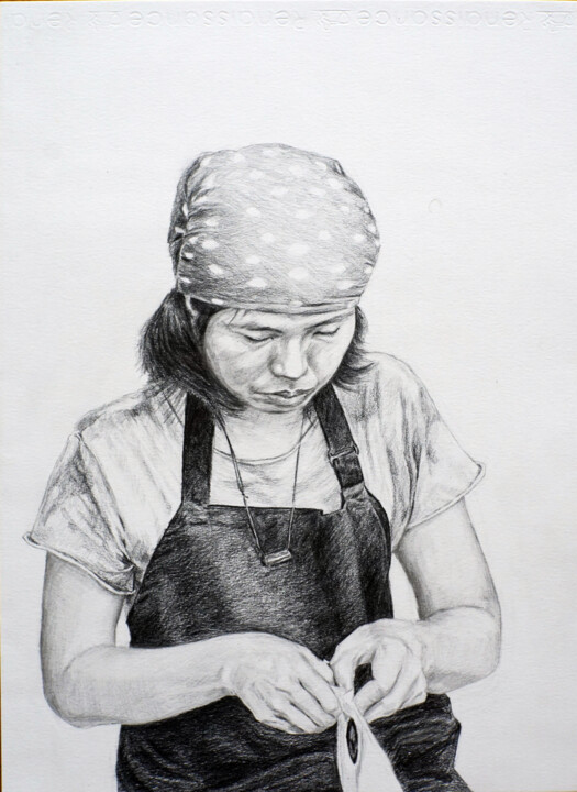 Tekening getiteld "thai worker" door Elina Evstig, Origineel Kunstwerk, Potlood