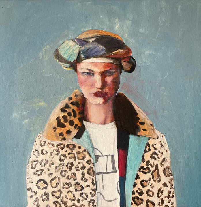 Ζωγραφική με τίτλο "leopard jacket" από Elina Evstig, Αυθεντικά έργα τέχνης, Λάδι