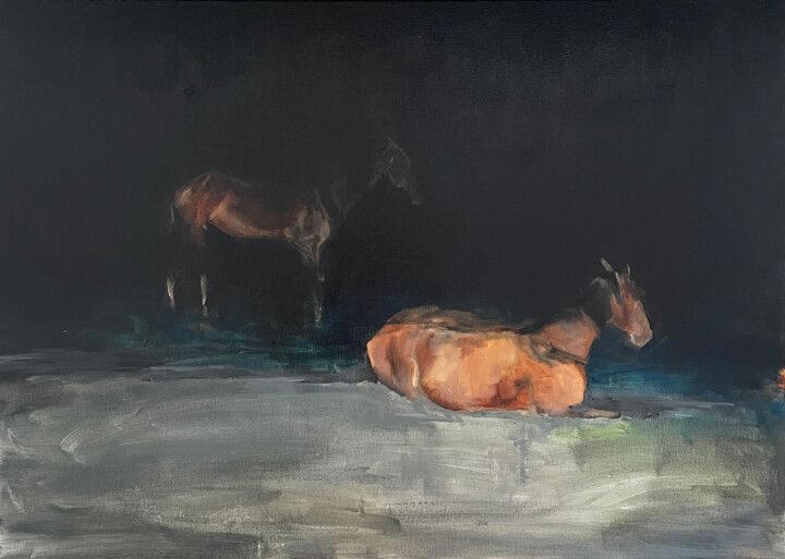 Painting titled "two horses" by Elina Evstig, Original Artwork, Oil