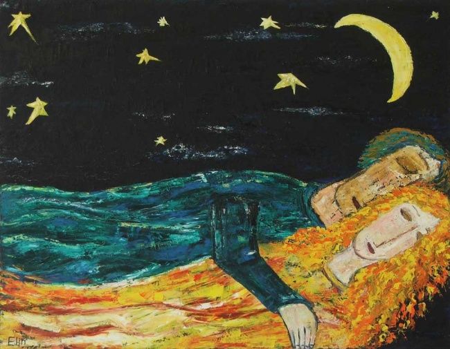 Pintura intitulada "“Romantic night” oi…" por Elin Bogomolnik, Obras de arte originais, Óleo