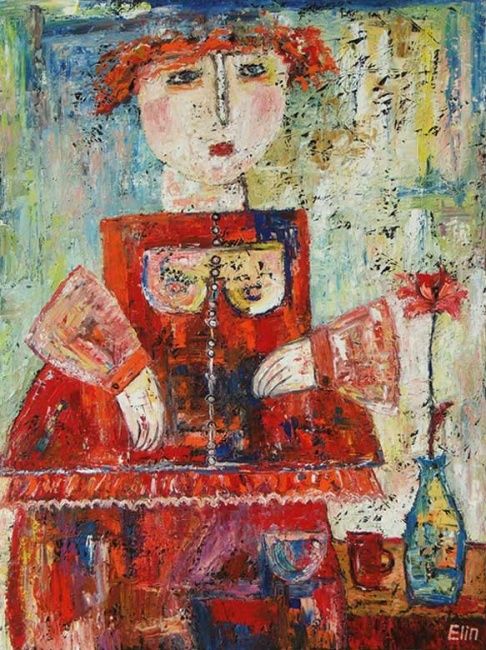 Painting titled "“Peasant girl” oil…" by Elin Bogomolnik, Original Artwork, Oil