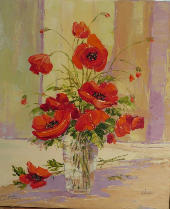 Pittura intitolato "coquelicots.jpg" da Eline, Opera d'arte originale, Olio