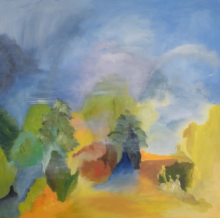 Malerei mit dem Titel "promenade-en-foret-" von Elinel, Original-Kunstwerk, Acryl