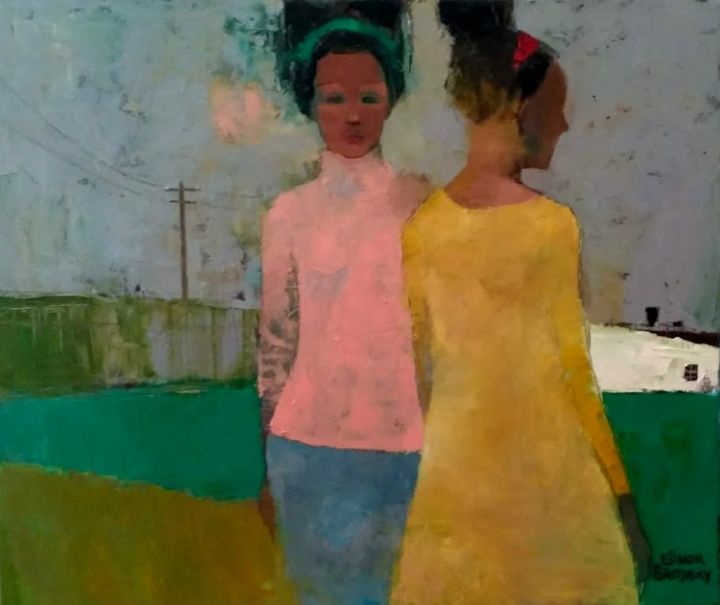 Painting titled "Sisters" by Elinor Brodsky, Original Artwork, Oil