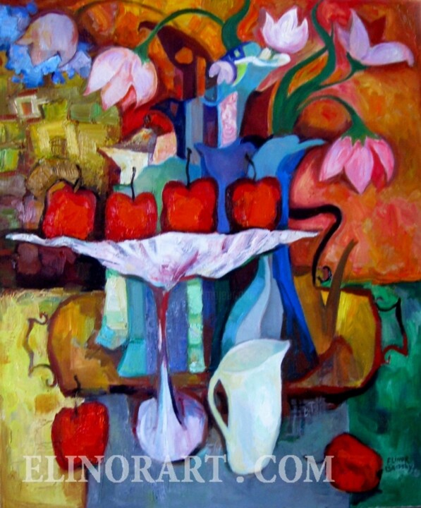Painting titled "Still life with red…" by Elinor Brodsky, Original Artwork