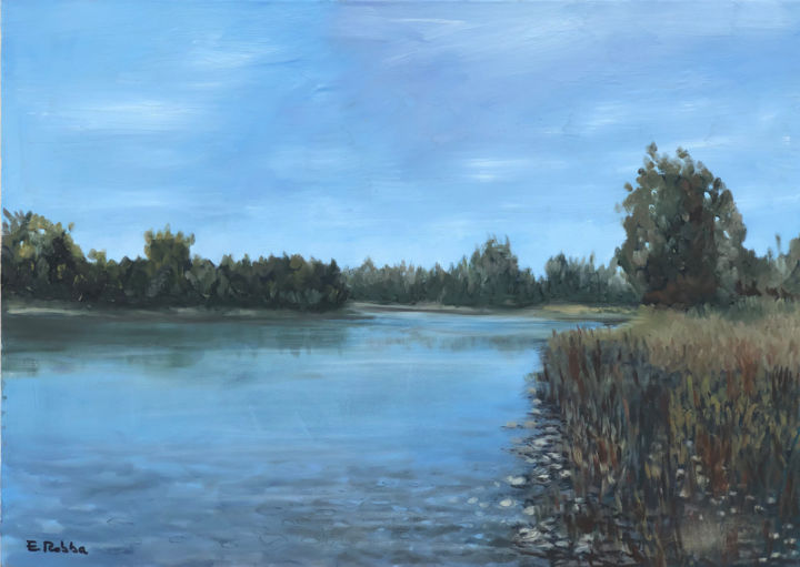 Картина под названием "The Blue River Tici…" - Elio Robba, Подлинное произведение искусства, Масло